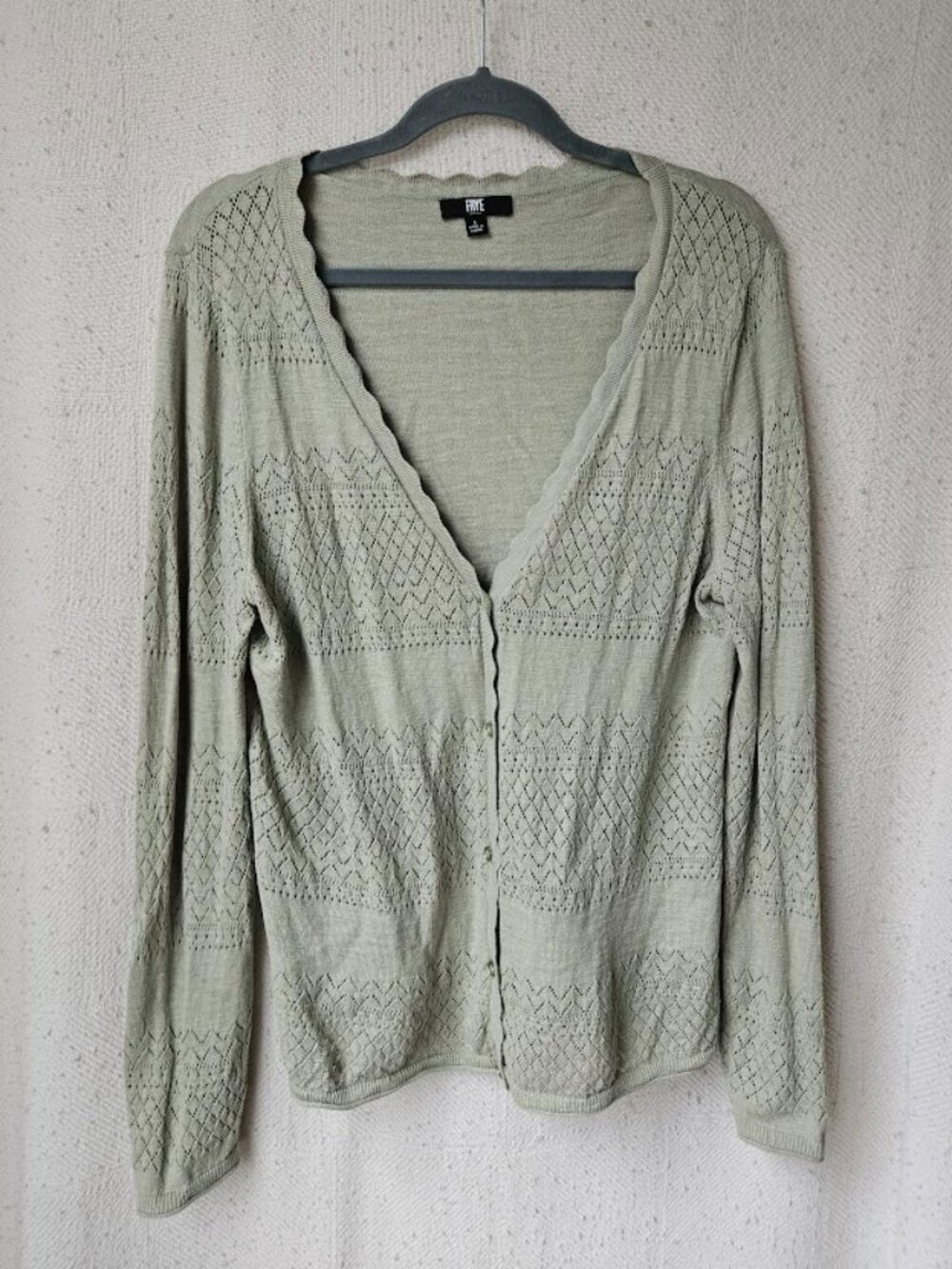 Frye Cottagecore Pastel Sage Green Scallop Kawaii Cardigan Sweater Cotton Fairy